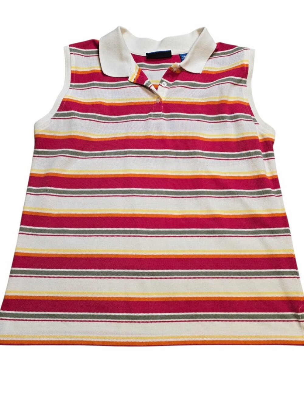 90's Vintage Karen Scott Sport Red Stripe Sleeveless Collar Top L